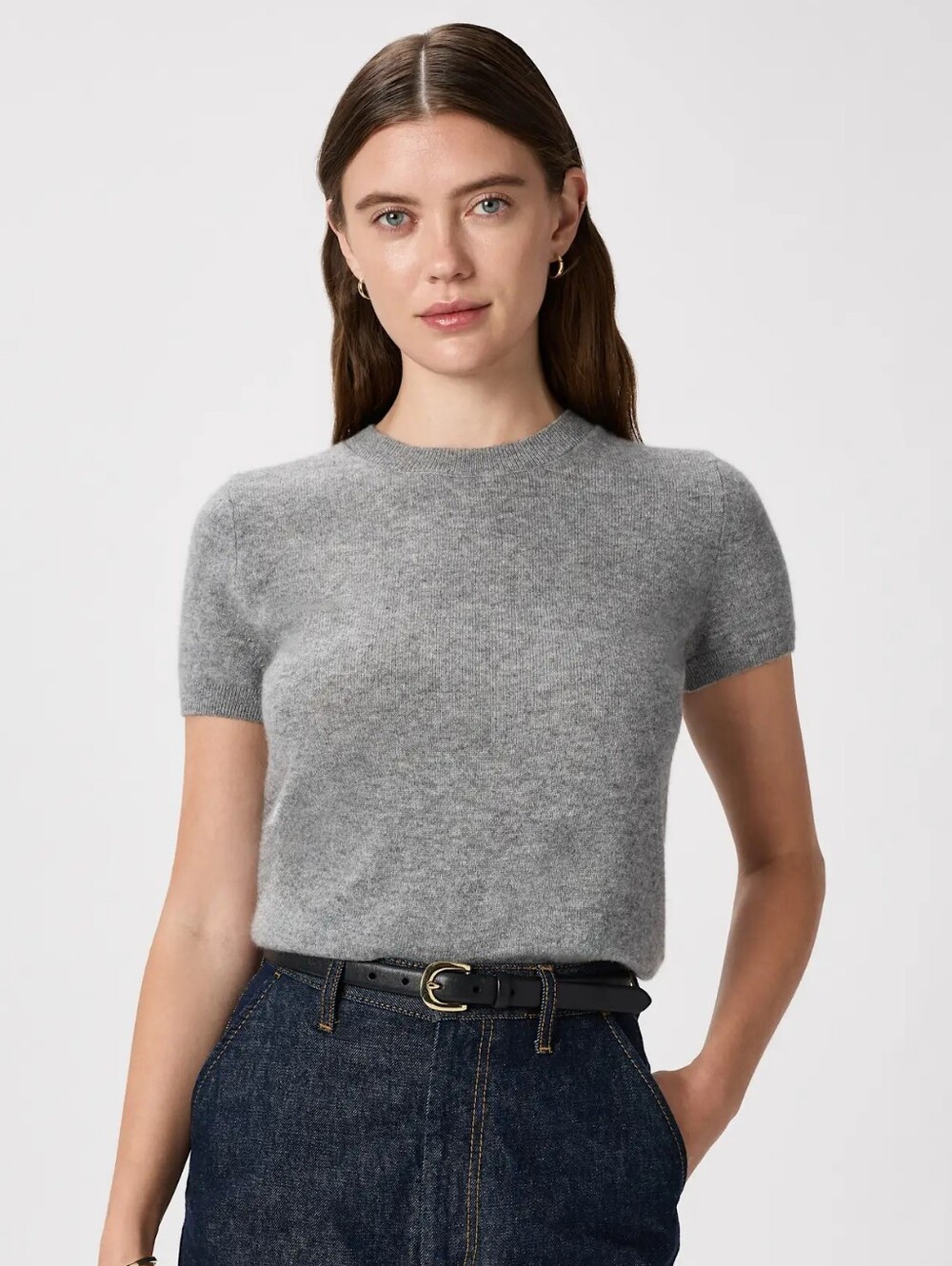 Quince Mongolian Cashmere Tee in Heather Grey
